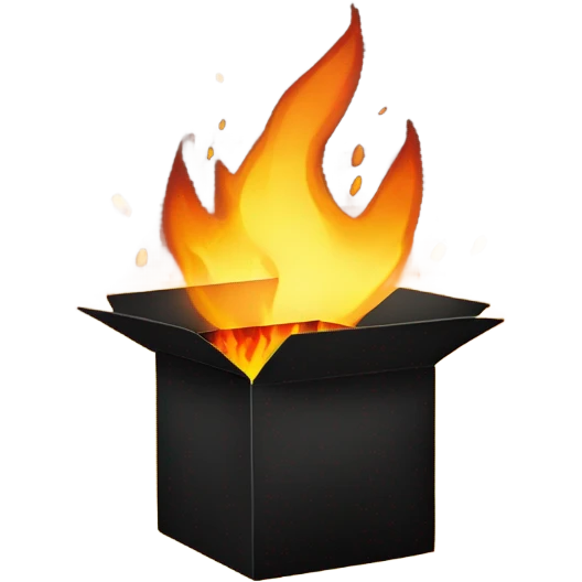 black carboard box with fire in it emoji