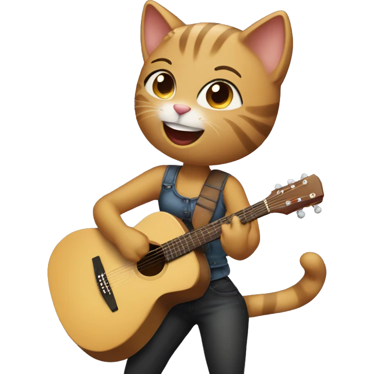 girl cat dancing and playing acoustic guitar emoji