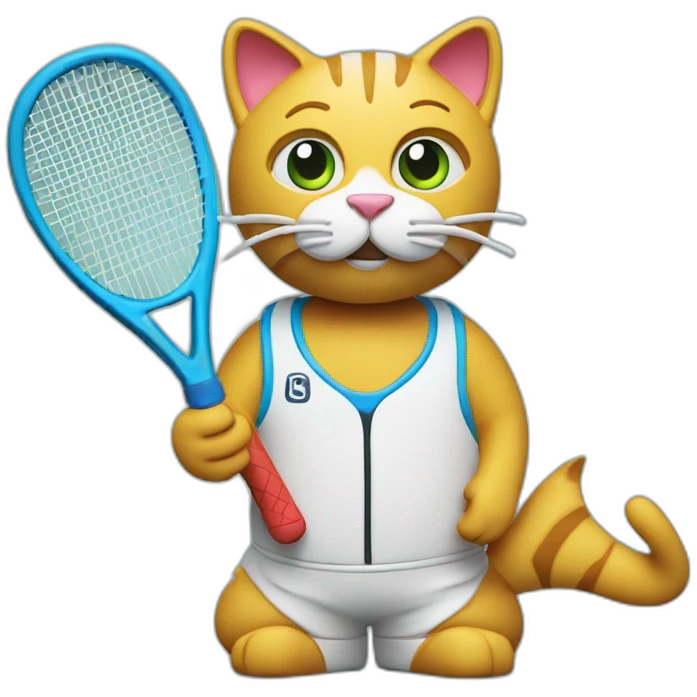 Plasticine cat with a tennis racket in his hand emoji