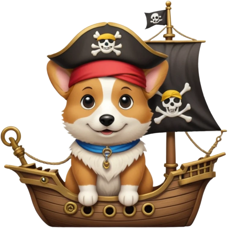 cartoon pirate corgi standing on a pirate ship, playful and adventurous, vibrant colors emoji