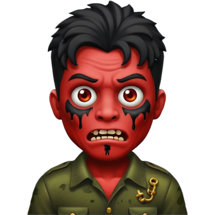 Emoji masculino de zumbi estilo iPhone,com cabelo ondulado grande e preto, camisa preta e brincos emoji