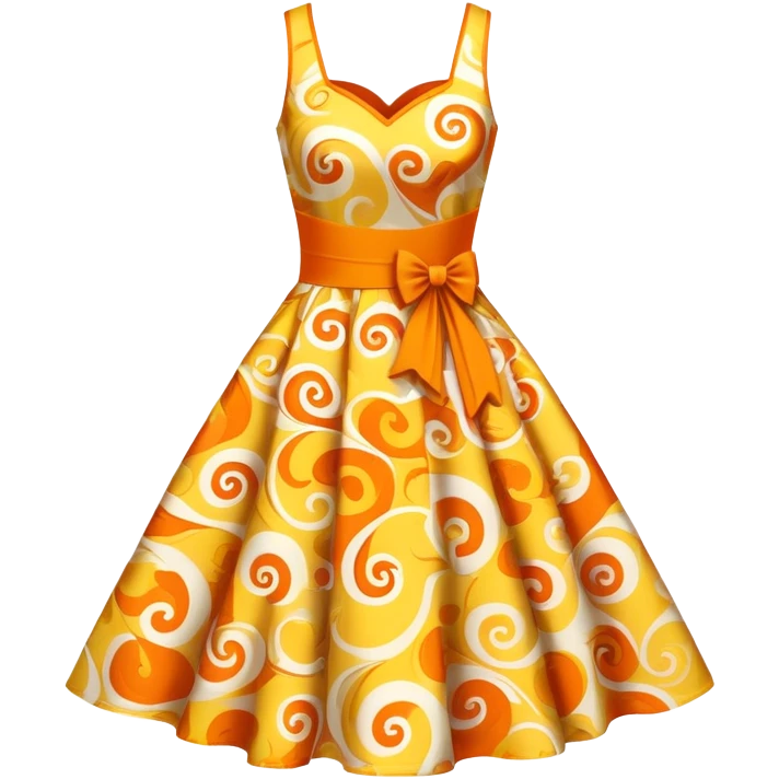 Orange-yellow swirls on dress with flowers emoji