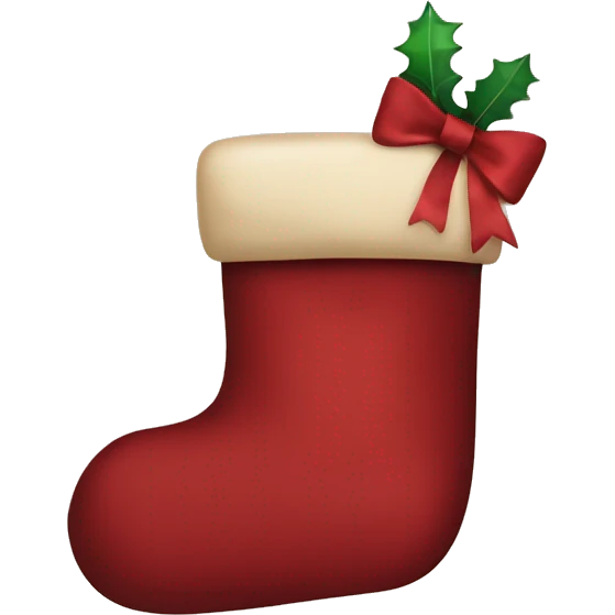 Dark red Christmas stocking with beige bow on top emoji