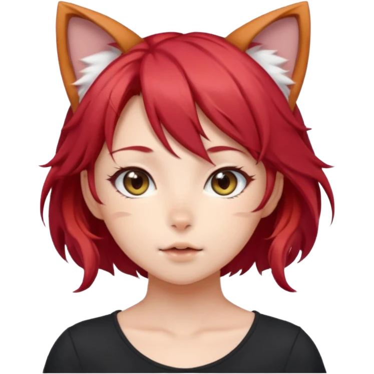 cute anime girl with cat ears, red blowing hair emoji