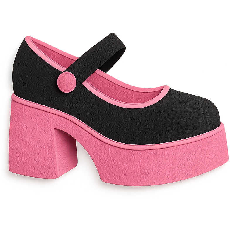 BLACKPINK-inspired gothic shoes, no hearts, black and pink, cute and stylish, paper craft style emoji