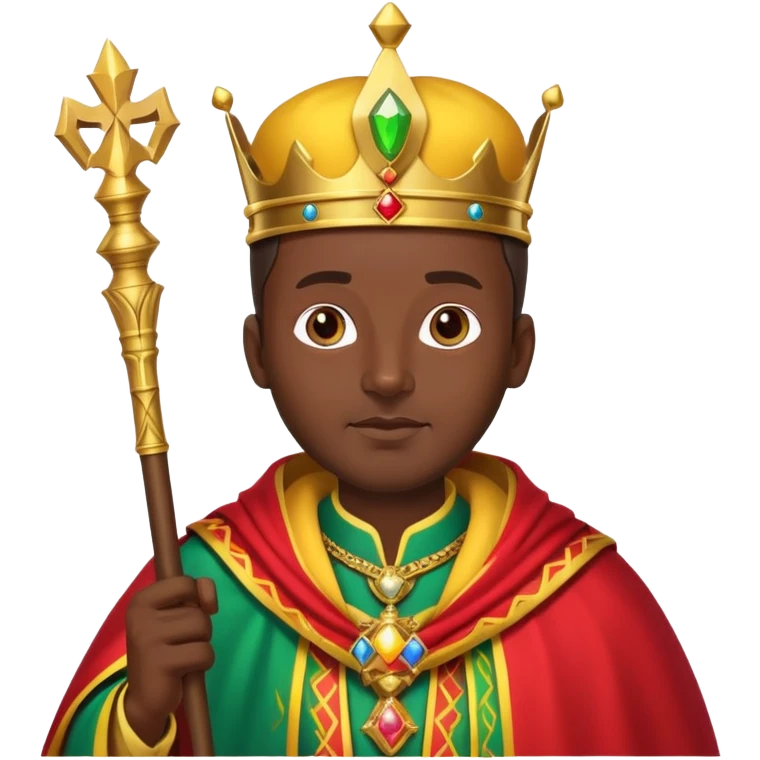 proud Ethiopian king dressed in colorful royal robes, holding a scepter emoji