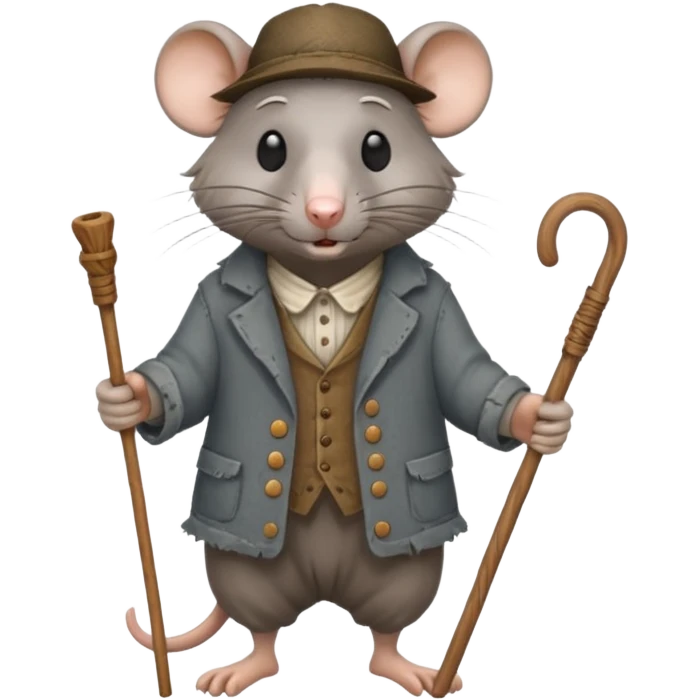 Old rat with old clothes and a cane  emoji
