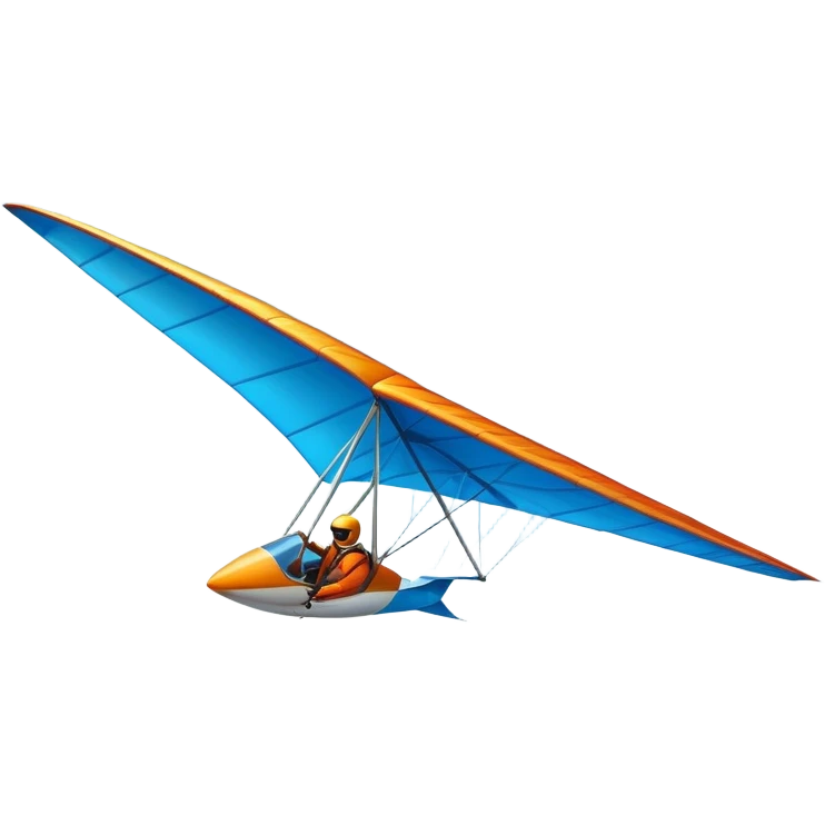 A hang glider soaring through a bright blue sky, wings wide open as the pilot glides gracefully above mountains or coastline. The scene captures the sense of freedom, height, and serenity, with sunlight illuminating the glider and soft clouds drifting nearby. emoji