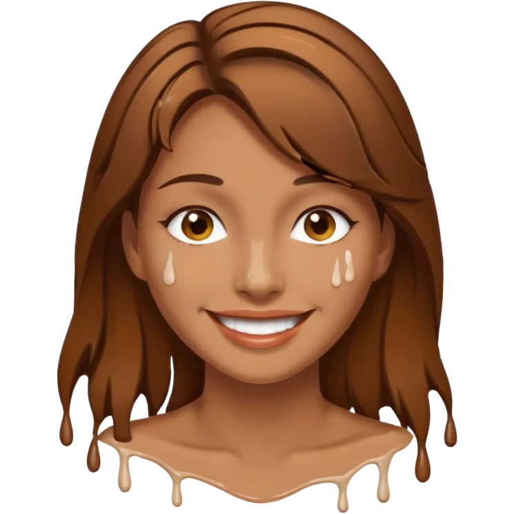 Brown Hair Woman , white paint , drip, face, happy emoji