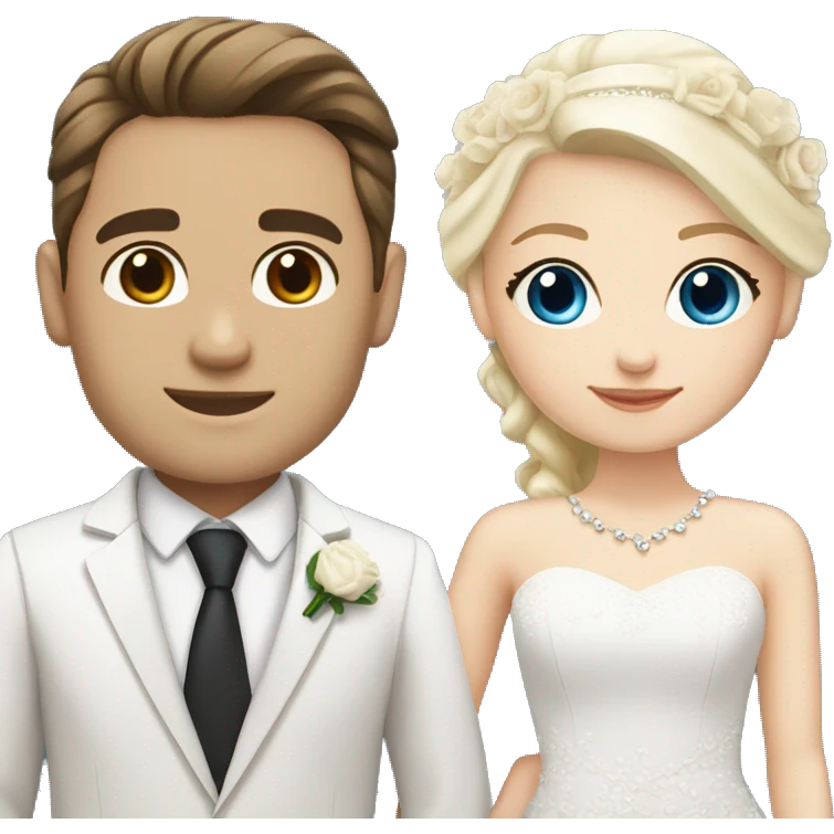 Wedding couple, groom fair skin with dark brown hair and dark brown eyes, bright with white skin blonde hair and blue eyes emoji