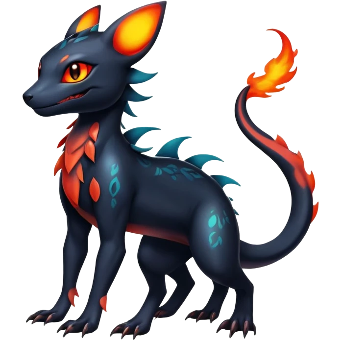 Colorful Dark Shiny Exotic Salandit-Umbreon-Quilava-Fakémon-hybrid-creature (full body)  emoji