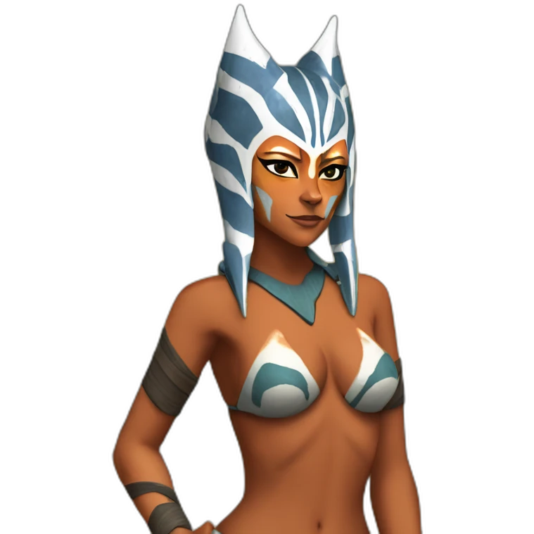 Sexy Ahsoka Tano (portrait, front facing) bikini (small horns) (clone wars season 7) in the style of van gogh emoji