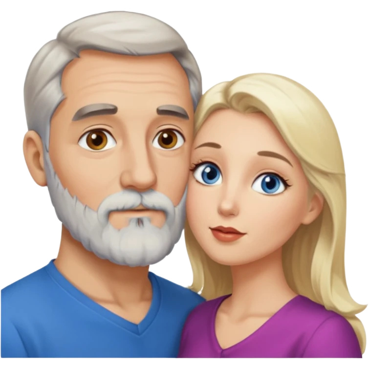 Man with hazel eyes and gray beard kissing blonde blue-eyed  woman emoji