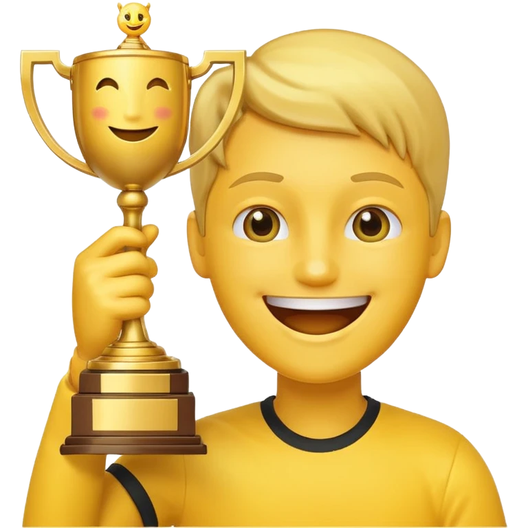 happy face holding trophy, win emoji emoji