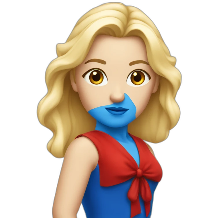 Une danseuse blonde aux yeux bleus en tenue rouge emoji