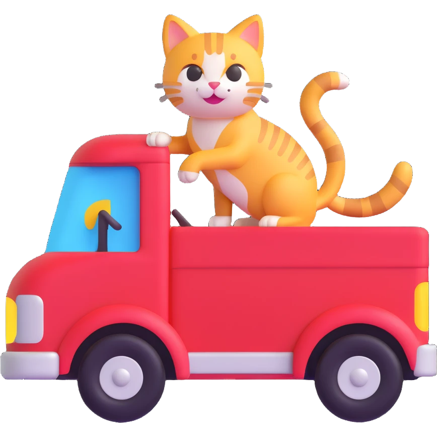 cat riding a truck, 3d emoji style emoji