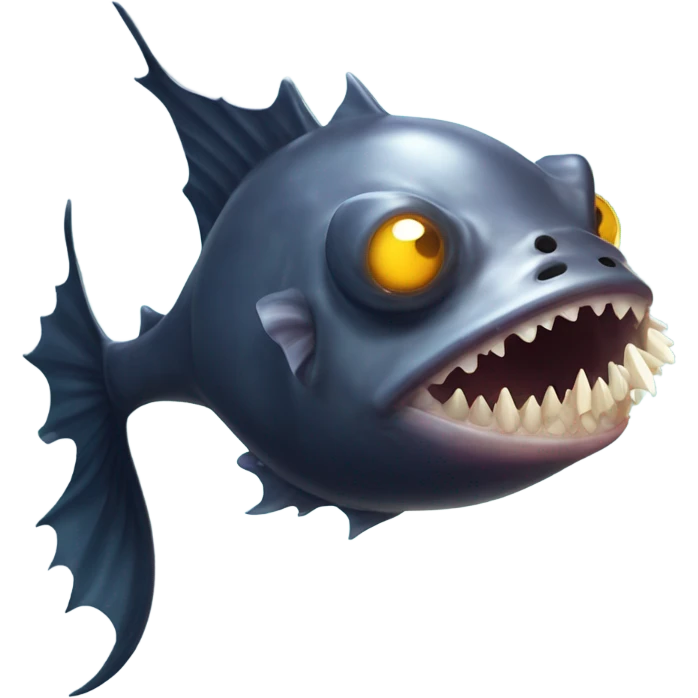 Anglerfish with a glowing lure hanging from its forehead, sharp teeth, and big eyes. emoji