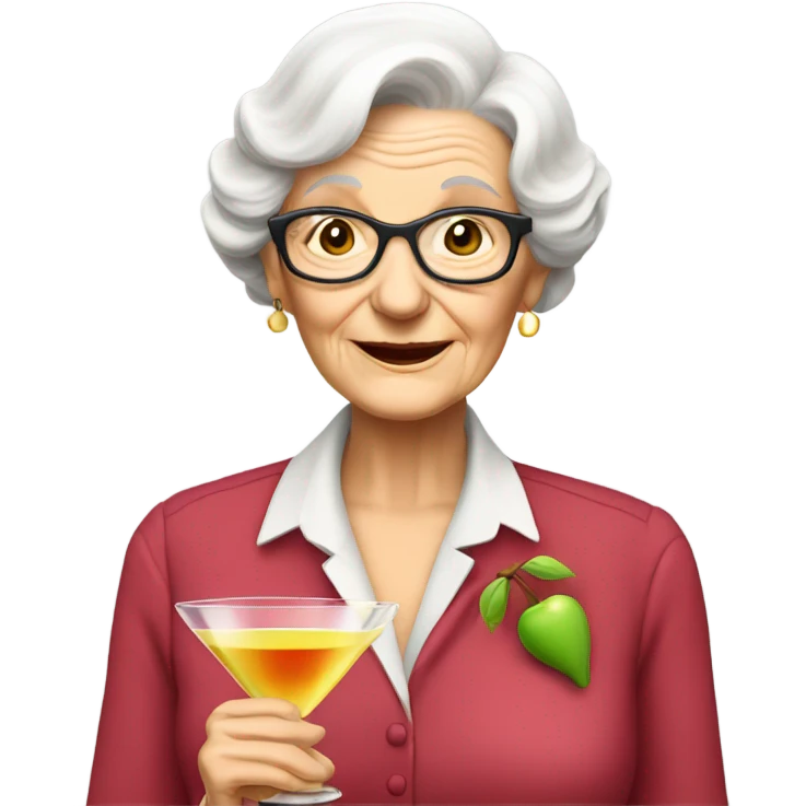 Old white lady wearing a cherry shirt and drinking a martini emoji