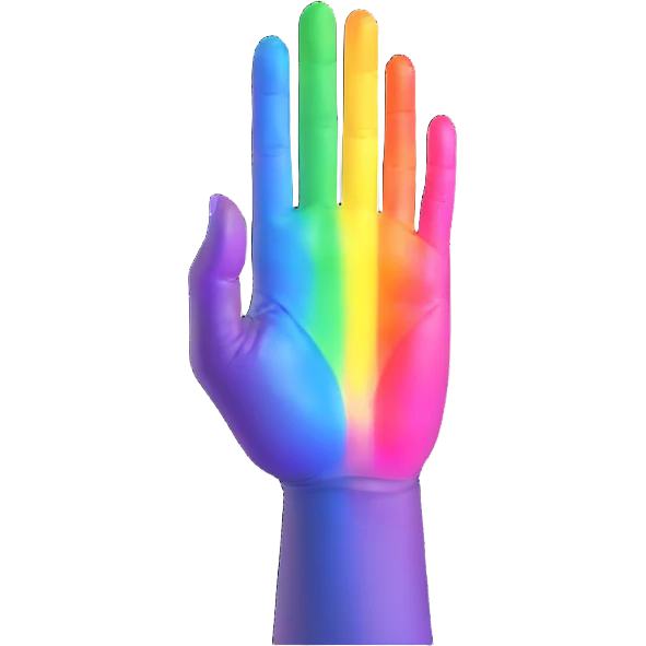 over-the-top zesty hand gesture, sassy wrist flick, rainbow aura emoji