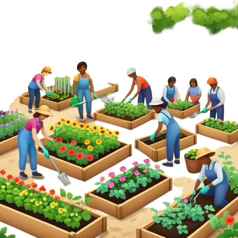 Community garden with people working together emoji