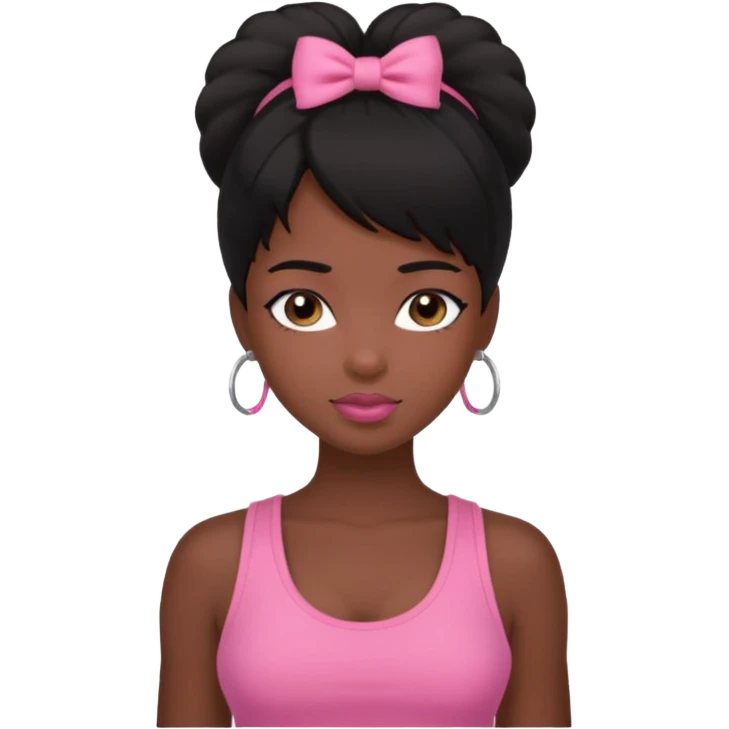 chica morena , corte de cabello negro y medio, con una blusa de tirantes simple, rosa y coquette emoji