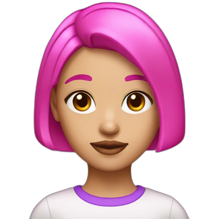 girl with neon pink bob haircut with purple eyes emoji