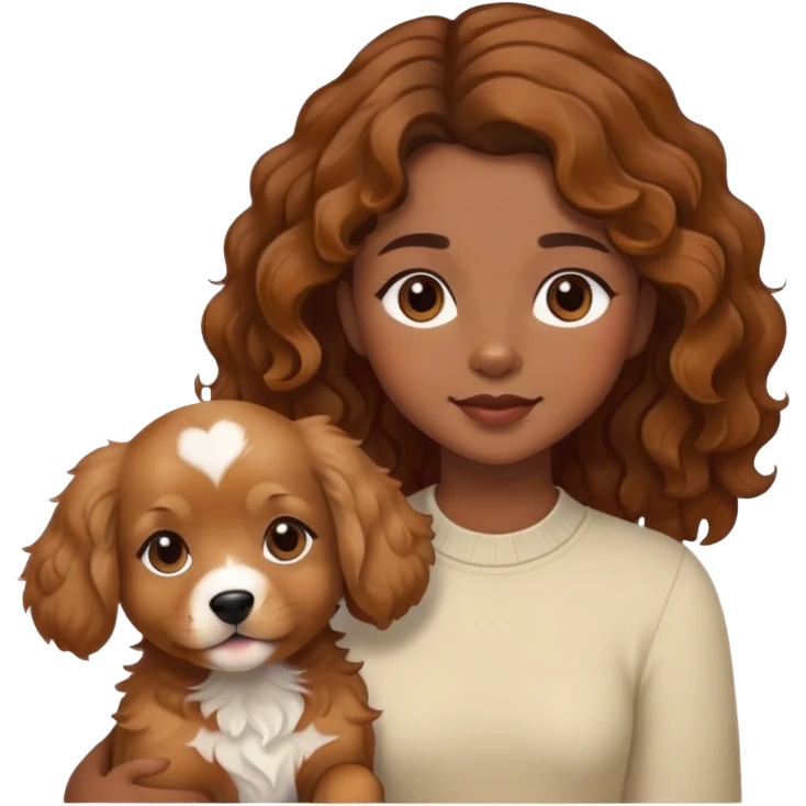 Morena da pele parda cabelo ondulado e cachorrinha peluda caramelo  emoji