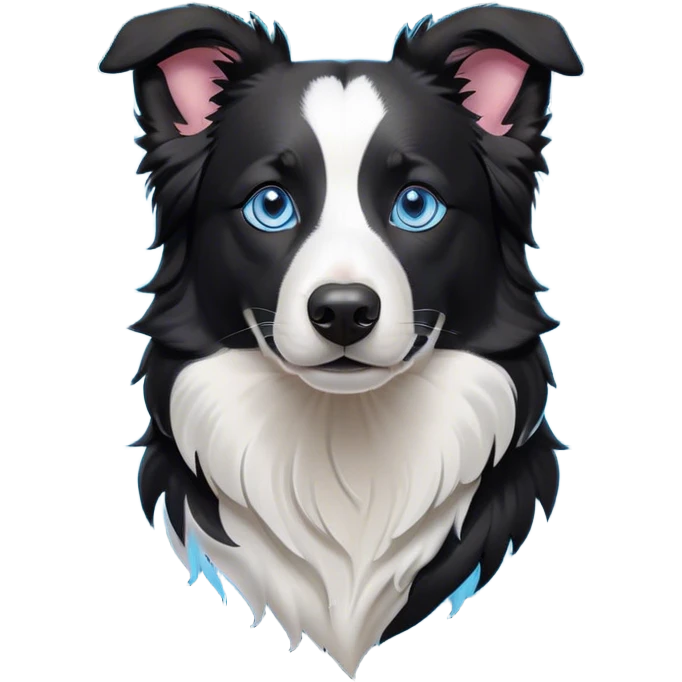 Cinematic Noble Border Collie Portrait Emoji, Poised and regal, with a lean, athletic build and a sleek, well-groomed black and white coat, piercing blue eyes, Simplified yet sharp and sophisticated features, highly detailed, glowing with a soft, dignified glow, high shine, intelligent and agile, stylized with an air of precision, focused and attentive, soft glowing outline, capturing the essence of a watchful and determined herder, so majestic it feels as though it could sprint out of the screen with effortless authority! emoji