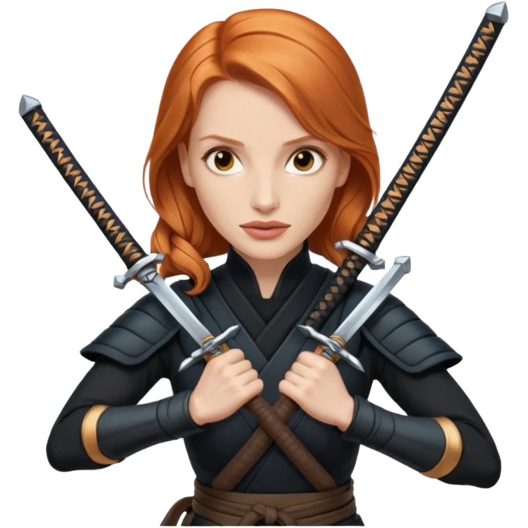 Jessica Chastain, in a ninja position with swords emoji