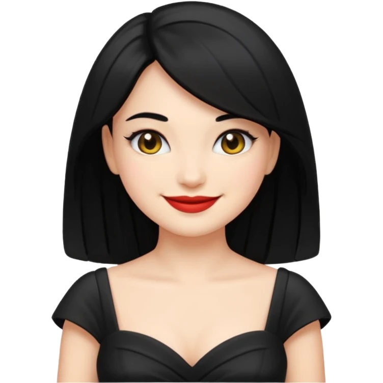 “Emoji girl, femme fatale, black hair. megan fox vibes black dress emoji