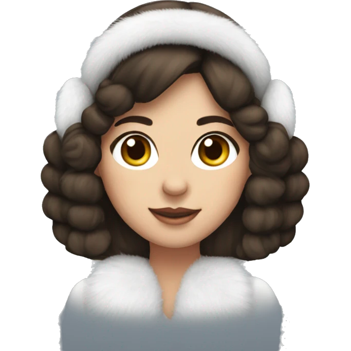 Brunette pretty girl wearing white faux fur earmuffs  emoji