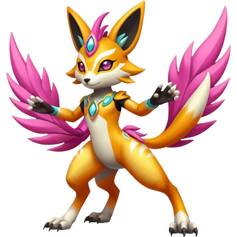 Tribal Exotic Meloetta-Lombax-Renamon-Protogen-Palkia-hybrid-fusion-Fakémon-creature, full body emoji