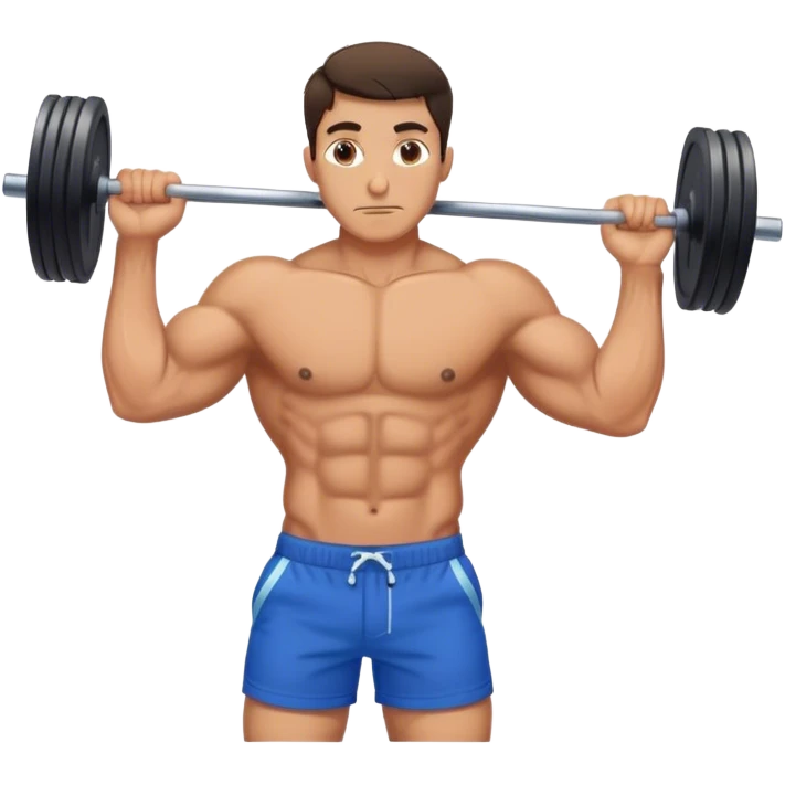 brunette buff man with blue shorts tricep-pushdown emoji