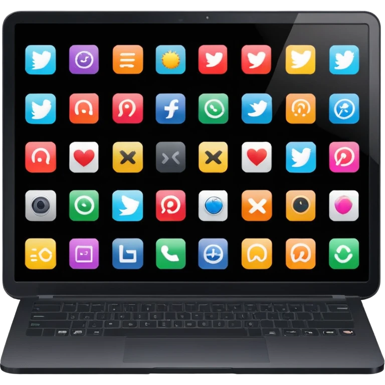 A black laptop displaying app icons in a 6x4 grid emoji