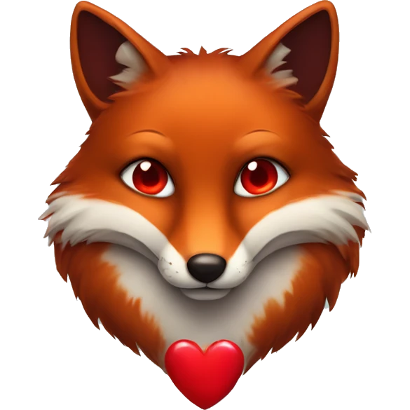 dark red fox face with tiny red heart instead of eyes emoji