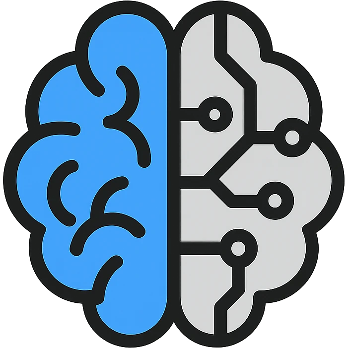 logo for Discord server about artificial intelligence, futuristic style, blue and silver colors, stylized brain icon, no text emoji
