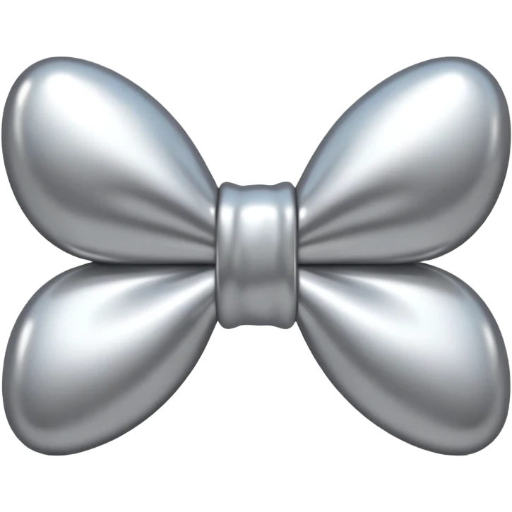 A cute bow emoji made of polished silver chrome, smooth rounded loops, glossy metallic surface, soft mirror reflections, subtle highlights, minimal and adorable proportions, iOS emoji style, centered composition, clean white background, soft studio lighting, no text, no outline, ultra high quality emoji