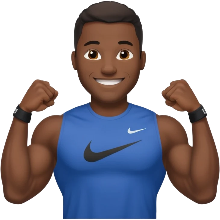 Jock black man smiling very very big biceps wearing “Nike” t shirt emoji