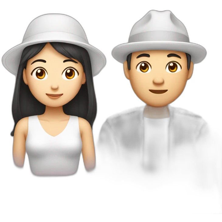une femme asiatique et un homme matte de peau qui se font un câlin emoji