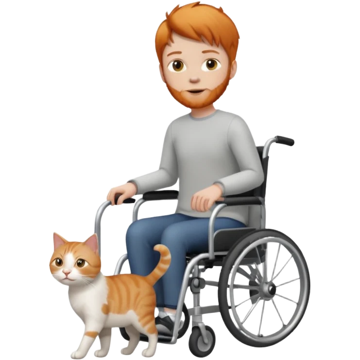 full body small short hair ginger and white cat with orange eyes walking in a wheelchair for cats emoji