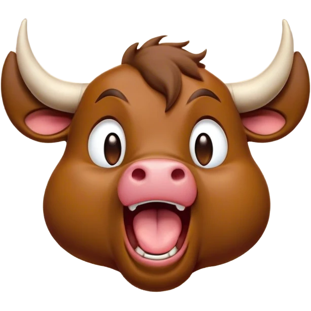 Cinematic Cute Yawning Brown Bull Portrait Emoji, Head tilted slightly with a dramatic, wide-open yawn, showcasing a smooth, rich brown hide with a subtle texture, floppy ears slightly drooping, round dark eyes barely open in drowsy contentment, Simplified yet irresistibly adorable features, highly detailed, glowing with a soft, cozy glow, high shine, relaxed yet expressive, stylized with a touch of rugged whimsy, bright and endearing, soft glowing outline, capturing the essence of a sleepy yet affectionate guardian, so drowsy it feels like it could charge right out of the screen and curl up for a nap! emoji