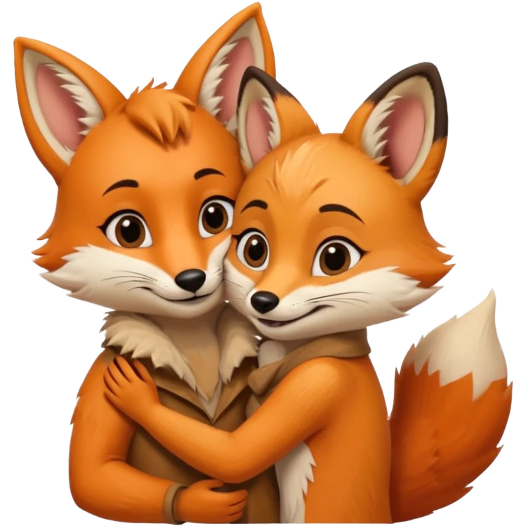 A cute female 9 tail fox hugging a male meerkat emoji
