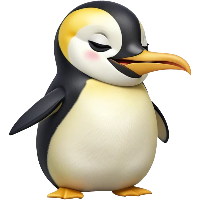 Cinematic Cute Yawning Emperor Penguin Portrait Emoji, Head tilted slightly with a dramatic, wide-open yawn, showcasing smooth, downy feathers with a striking contrast and sleepy, half-closed eyes, Simplified yet irresistibly adorable features, highly detailed, glowing with a soft, cozy polar glow, high shine, relaxed yet expressive, stylized with a touch of whimsical charm, soft glowing outline, capturing the essence of a drowsy yet affectionate arctic guardian that seems ready to stretch out and nap! emoji