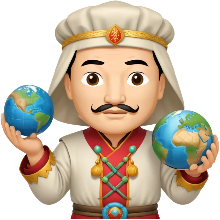 genghis khan in cook costume and holds a a globe with both hands emoji