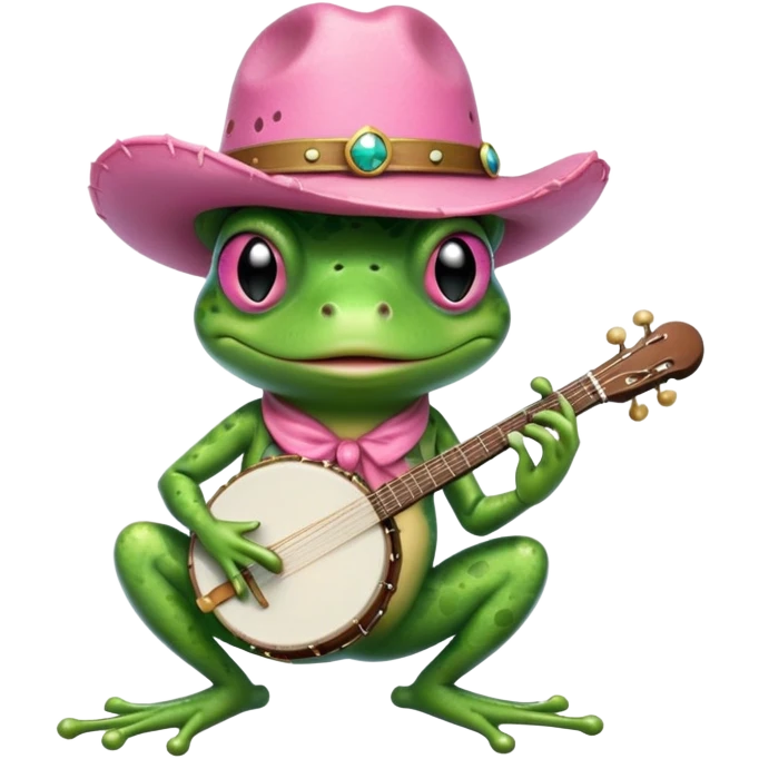 A fairy frog with a pink cowboy hat and banjo with a cigar emoji
