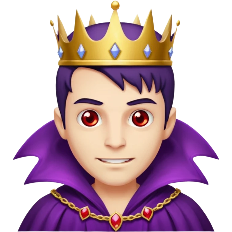 Vampire King, Young vampire king in purple robe, red eye, wearing a crown, confident smirk. emoji