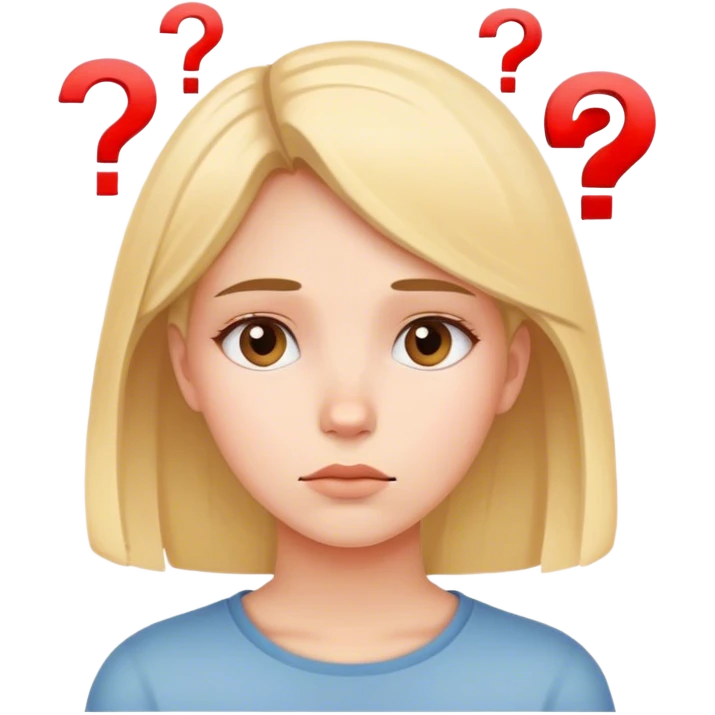 задумчивая девушка с вопросами над головой  emoji