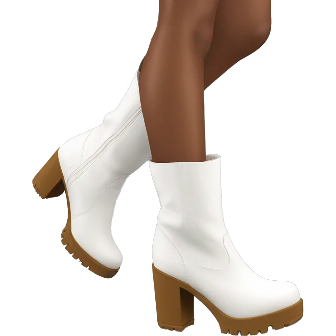white knee high chunky heel boots emoji