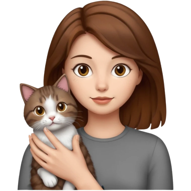 woman with cat on her hand, brown hair emoji