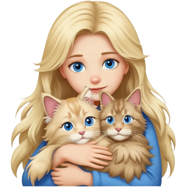blonde girl blue eyes hugging a Maine Coon emoji